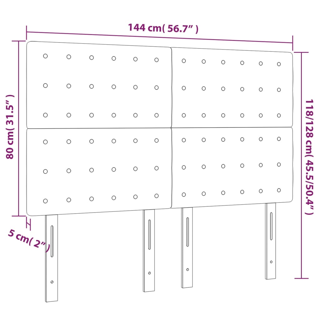 vidaXL Tăblie de pat cu LED, gri deschis, 144x5x118/128 cm, textil