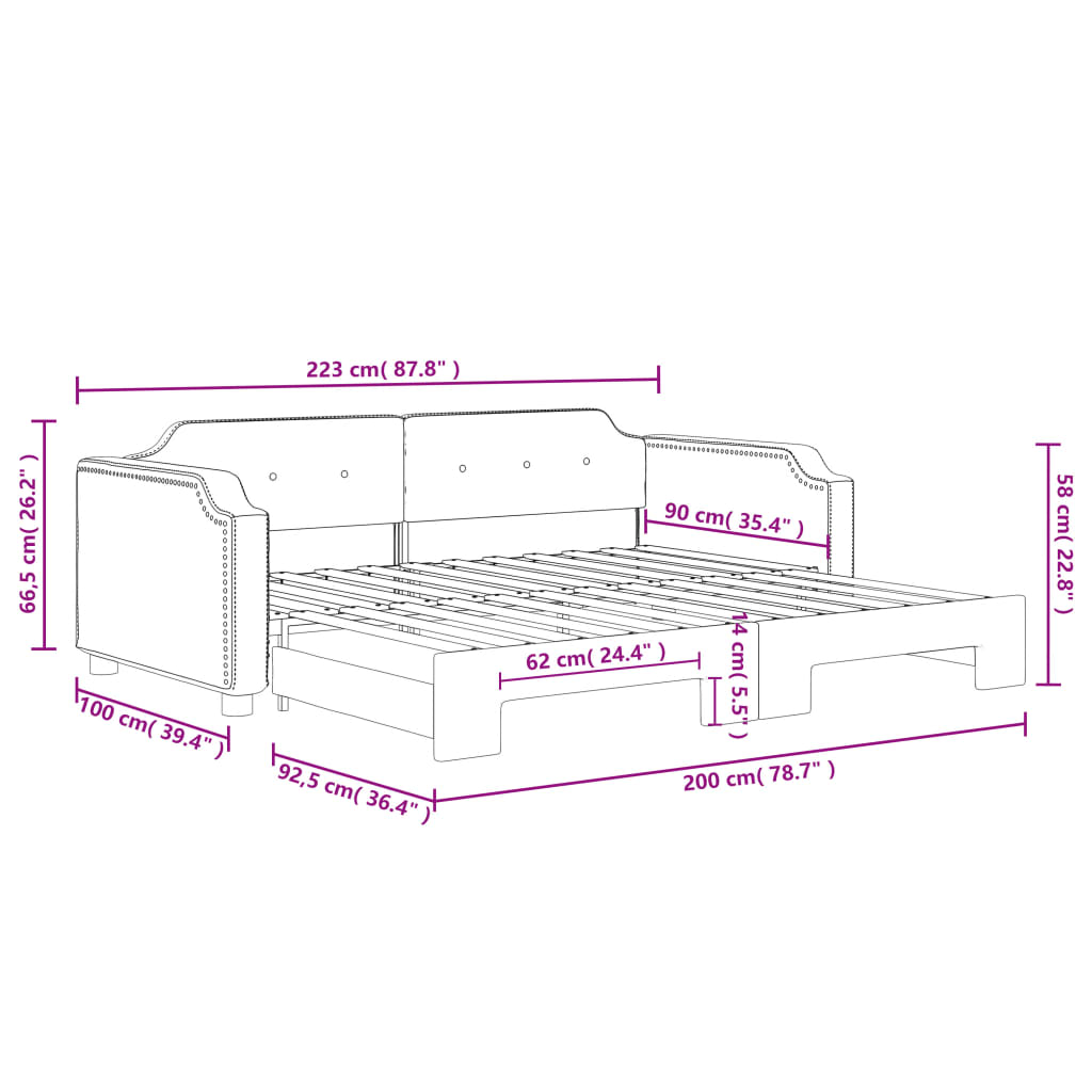 vidaXL Pat de zi cu extensie, negru, 90x200 cm, textil