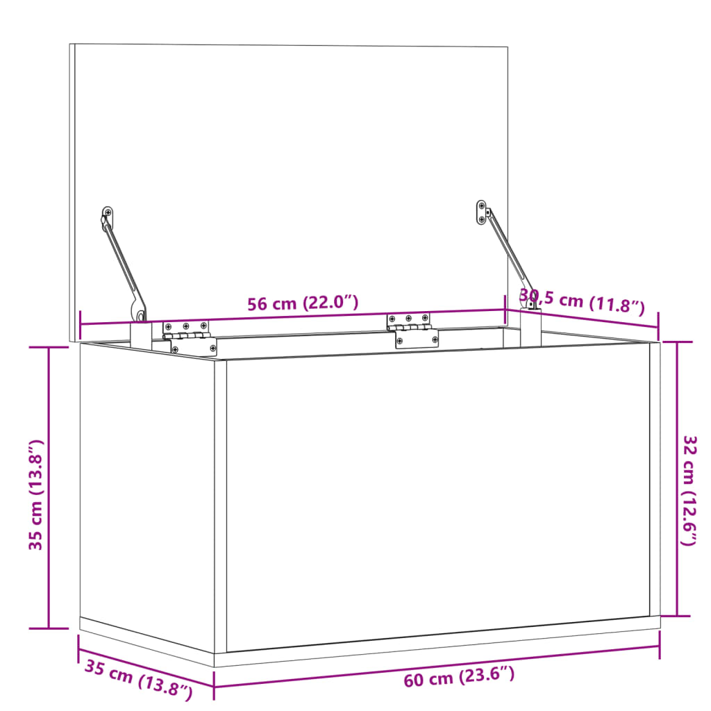 vidaXL Cutie de depozitare, negru, 60x35x35 cm, lemn prelucrat