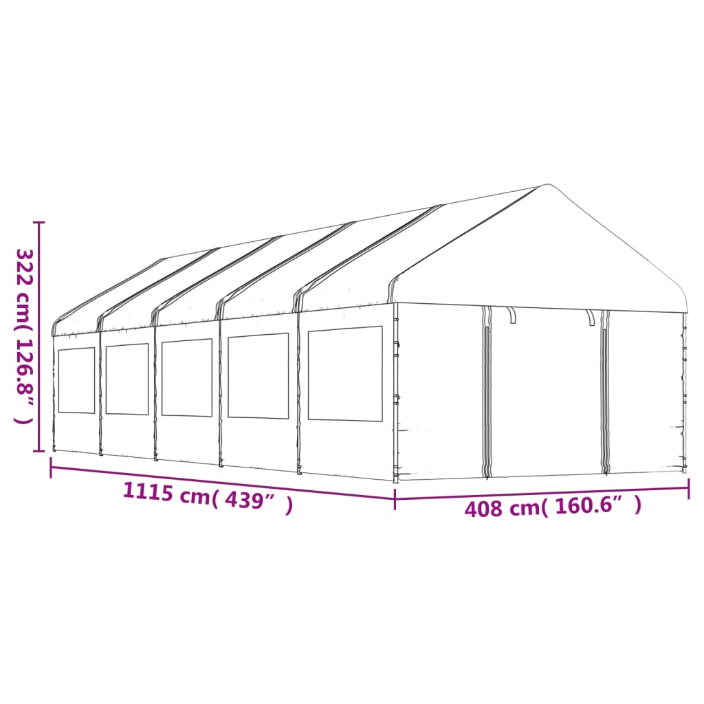 vidaXL Foișor cu acoperiș, alb, 11,15x4,08x3,22 m, polietilenă