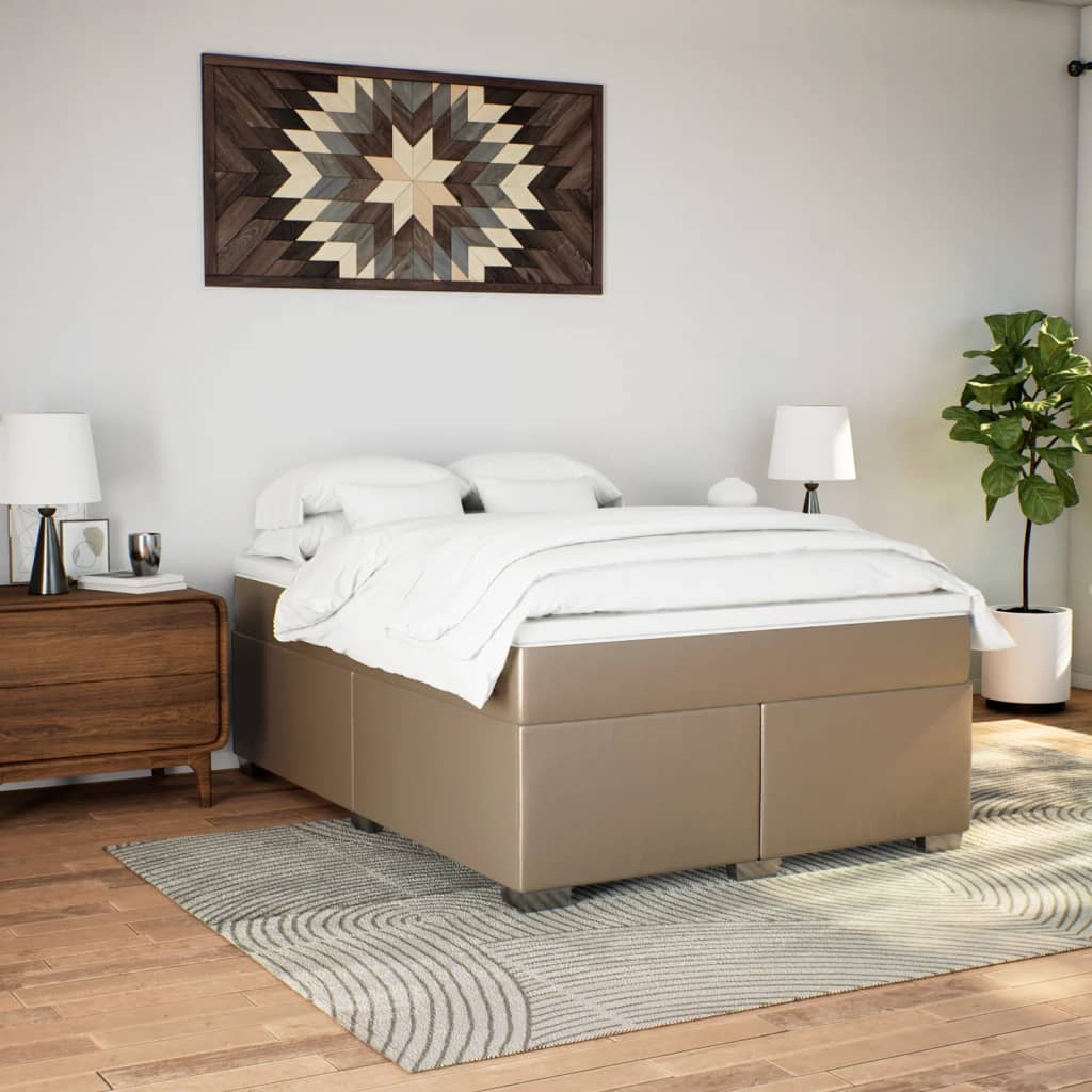 vidaXL Pat box spring cu saltea, cappuccino, 140x200cm piele ecologică