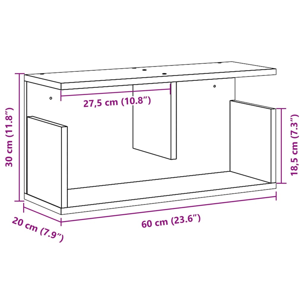 vidaXL Dulap de perete, negru, 60x20x30 cm, lemn prelucrat