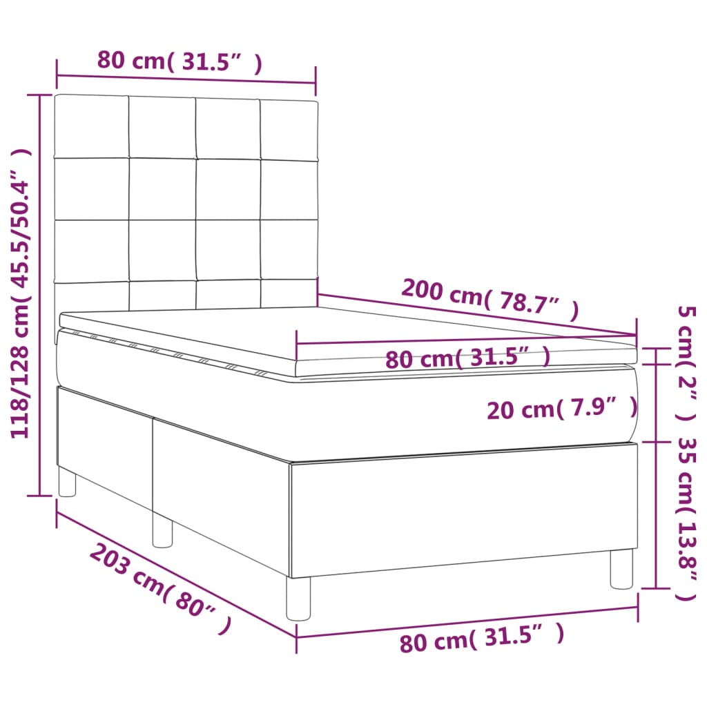 vidaXL Pat cu arcuri, saltea și LED, crem, 80x200 cm, textil