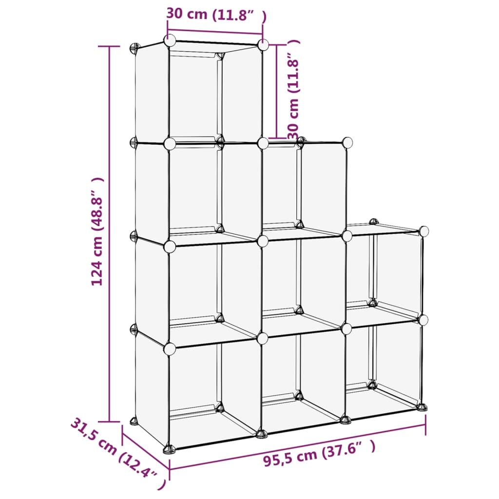 vidaXL Organizator cub de depozitare, 9 cuburi, transparent, PP