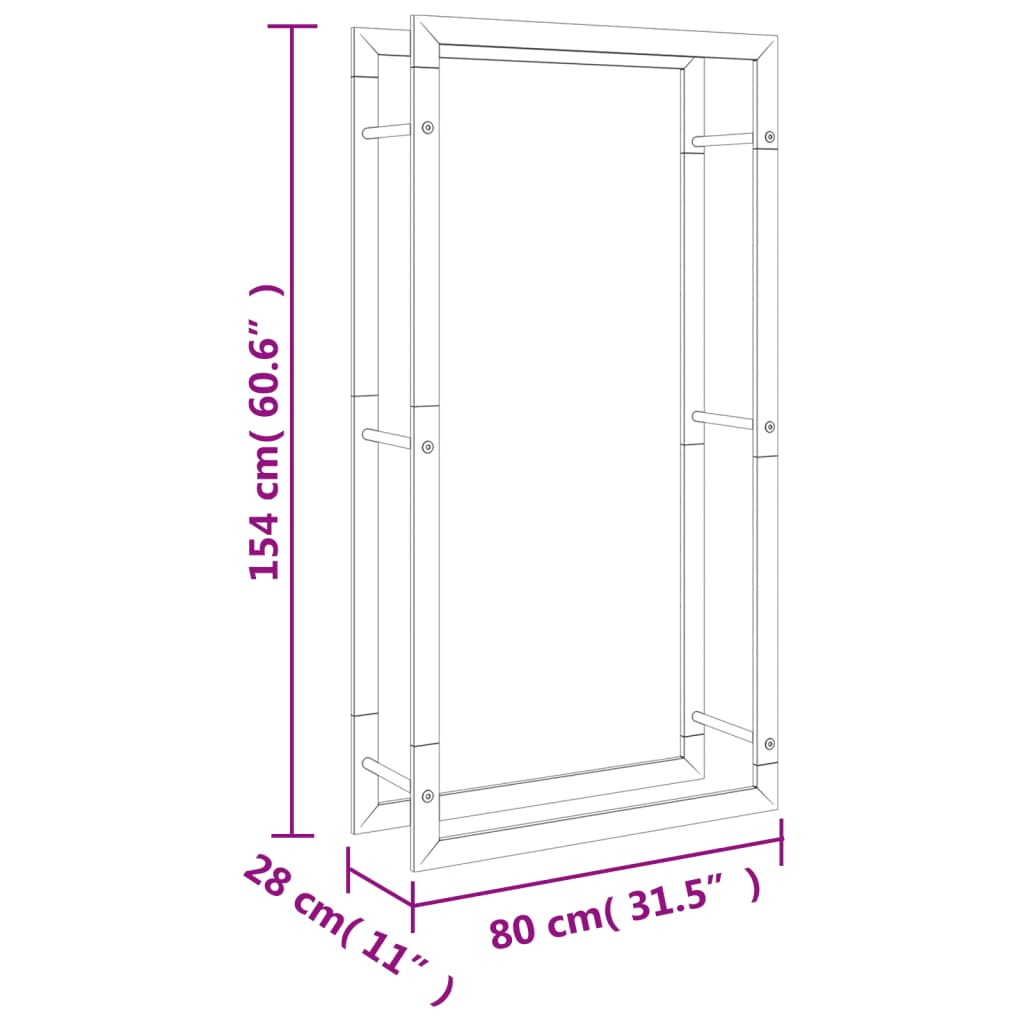 vidaXL Suport pentru lemne de foc, 80x28x154 cm, oțel inoxidabil