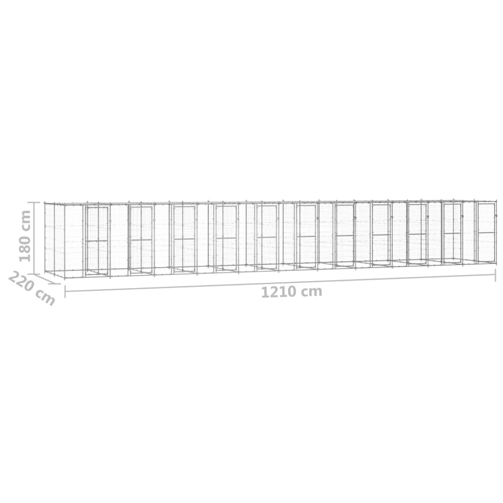 vidaXL Padoc câini de exterior cu acoperiș, 26,62 m², oțel galvanizat