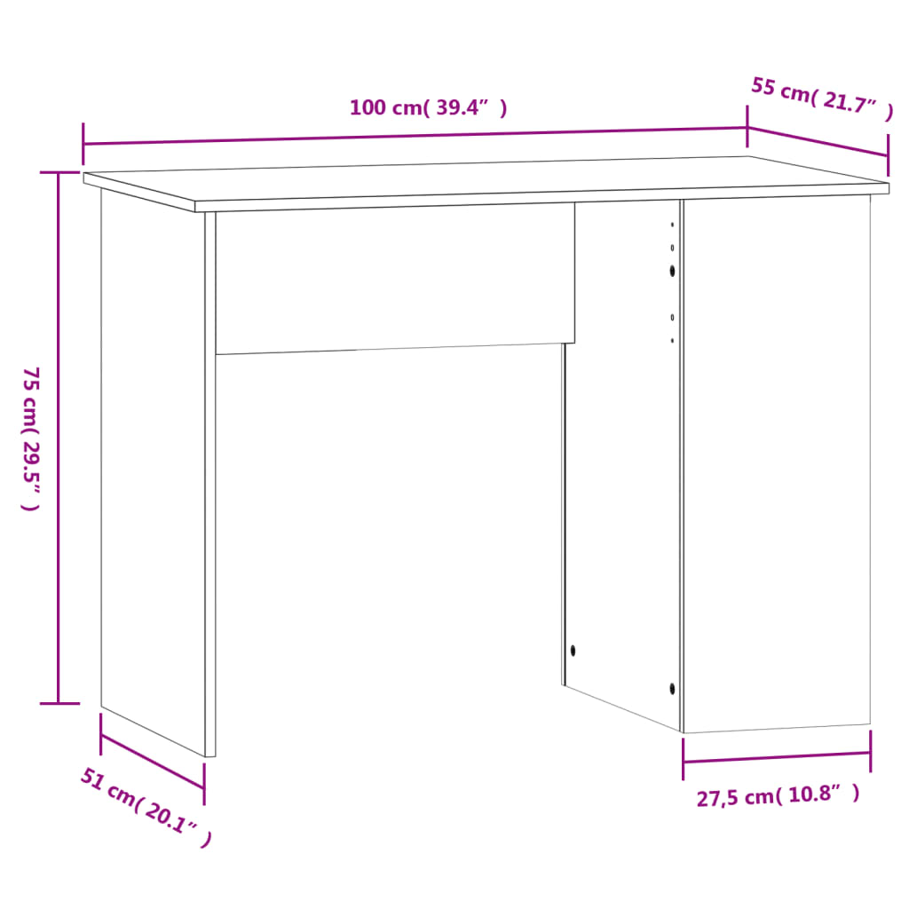 vidaXL Birou, gri sonoma, 100x55x75 cm, lemn prelucrat