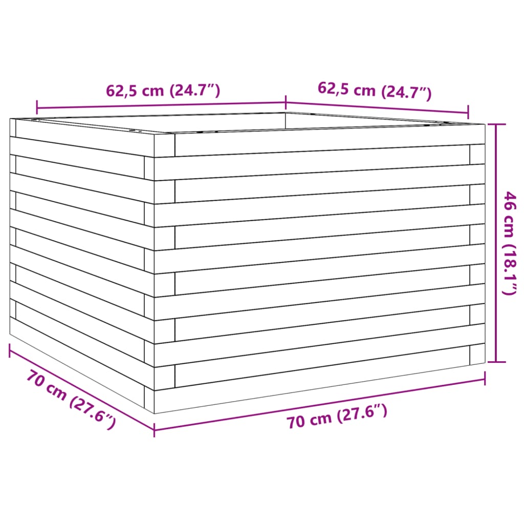 vidaXL Jardinieră de grădină, 70x70x46 cm, lemn de pin impregnat