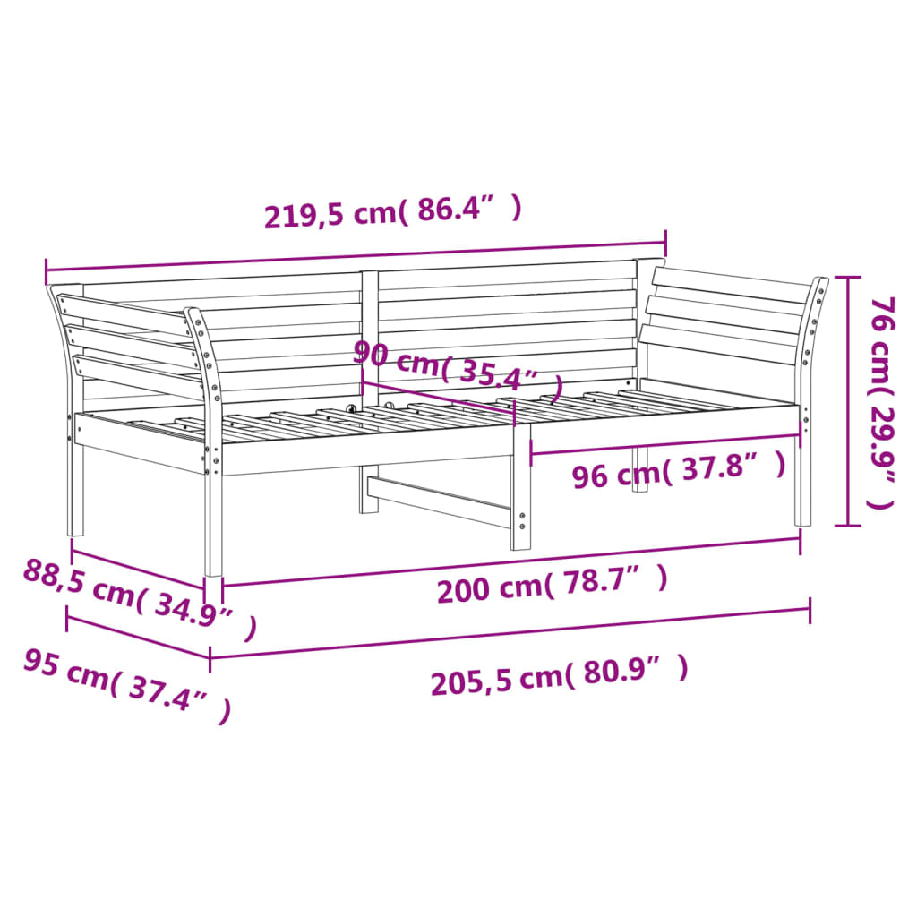 vidaXL Pat de zi fără saltea, maro ceruit, 90x200 cm, lemn masiv pin