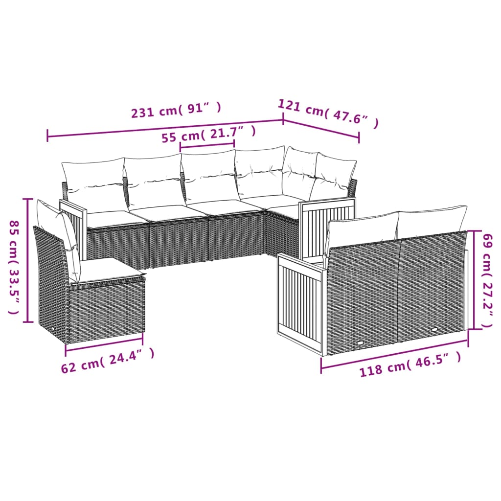 vidaXL Set canapele de grădină, 8 piese, cu perne, bej, poliratan