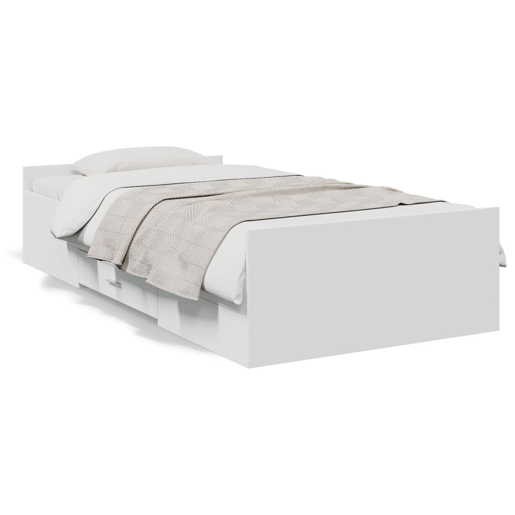 vidaXL Cadru de pat cu sertare, alb, 90x190 cm, lemn prelucrat