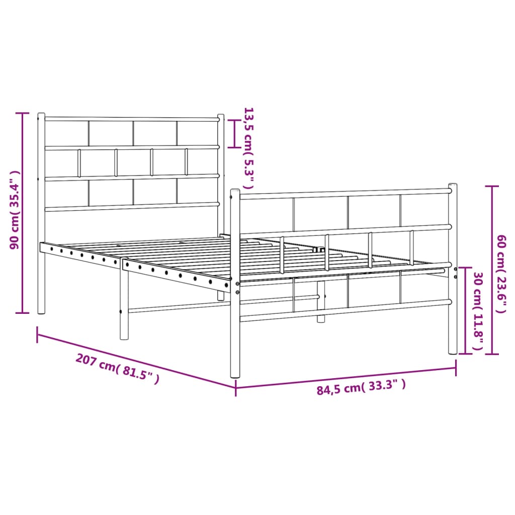 vidaXL Cadru de pat metalic cu tăblie de cap/picioare, alb, 80x200 cm