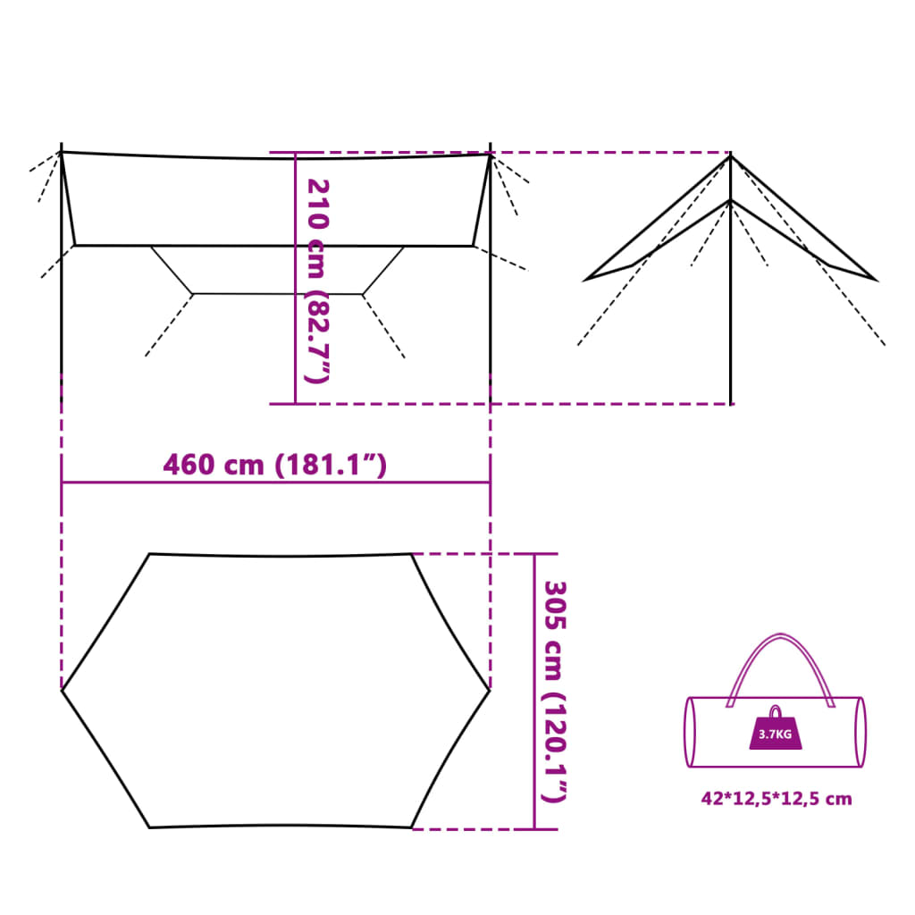 vidaXL Prelată de camping, albastru, 460x305x210 cm, impermeabilă