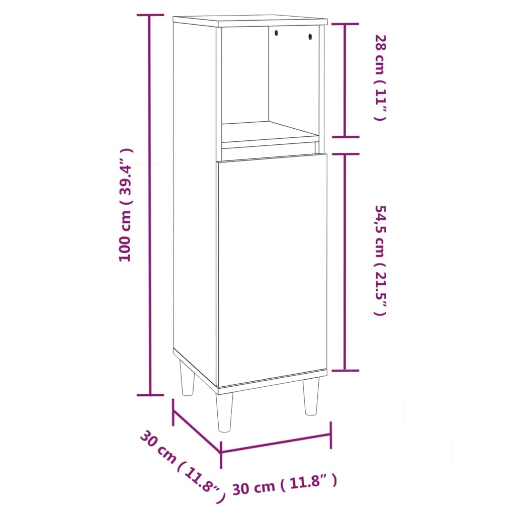 vidaXL Dulap de baie, gri beton, 30x30x100 cm, lemn prelucrat