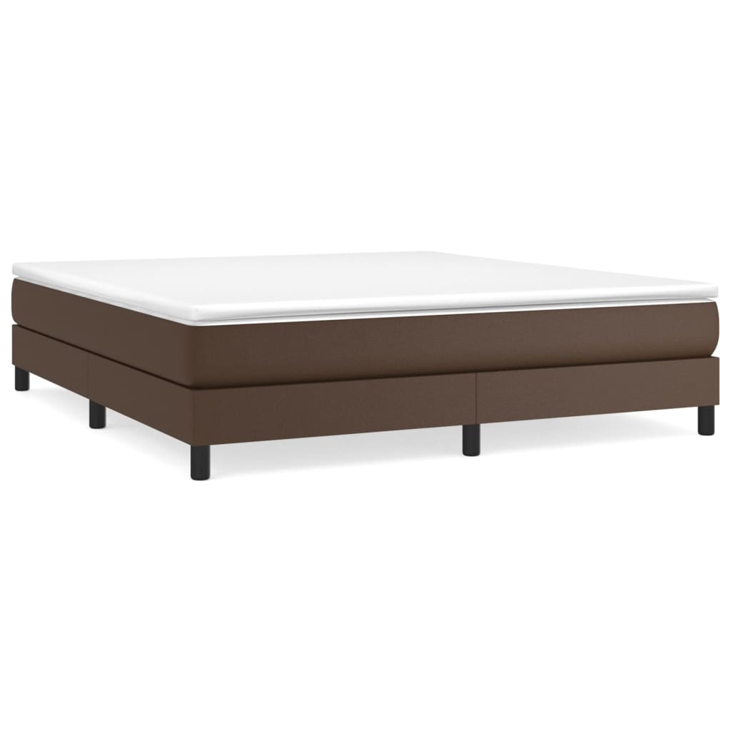 vidaXL Pat box spring cu saltea, maro, 180x200 cm, piele ecologică