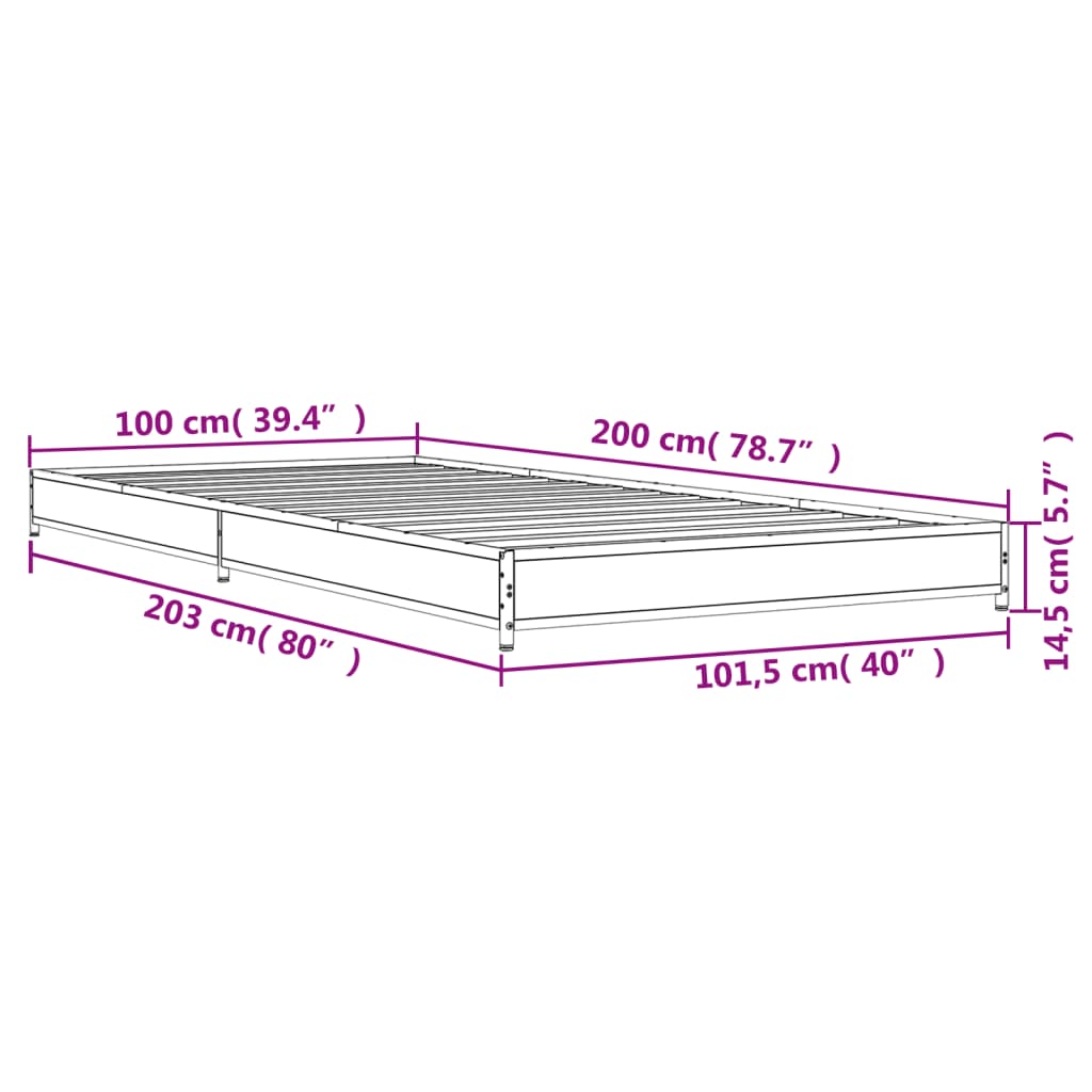 vidaXL Cadru de pat, stejar sonoma, 100x200cm, lemn prelucrat și metal