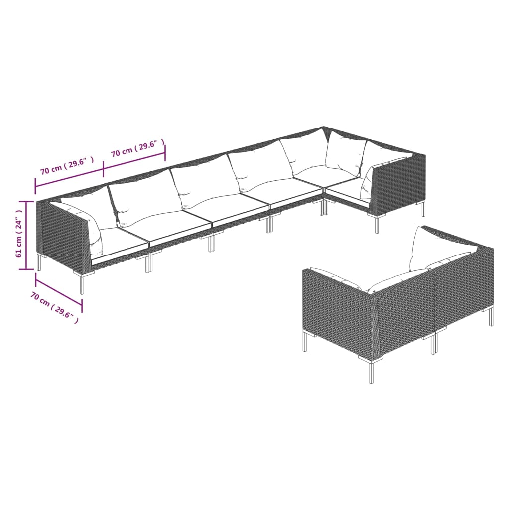 vidaXL Set mobilier de grădină cu perne, 8 piese, gri închis poliratan