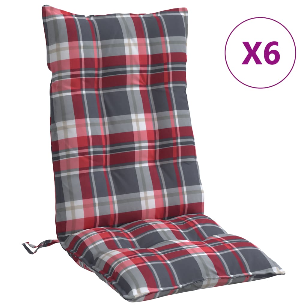 vidaXL Perne scaun cu spătar înalt, 6 buc., roșu carouri textil oxford