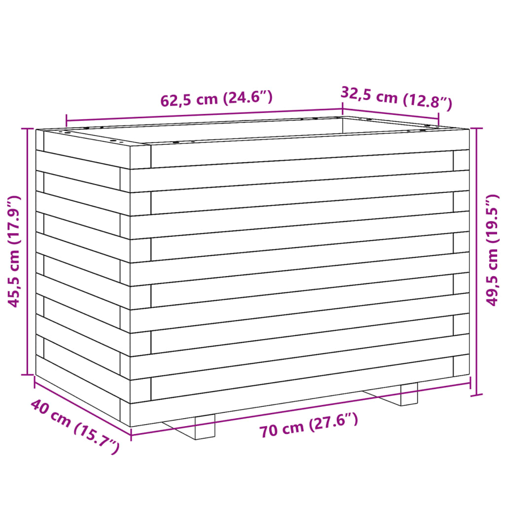 vidaXL Jardinieră grădină, maro ceruit, 70x40x49,5 cm, lemn masiv pin