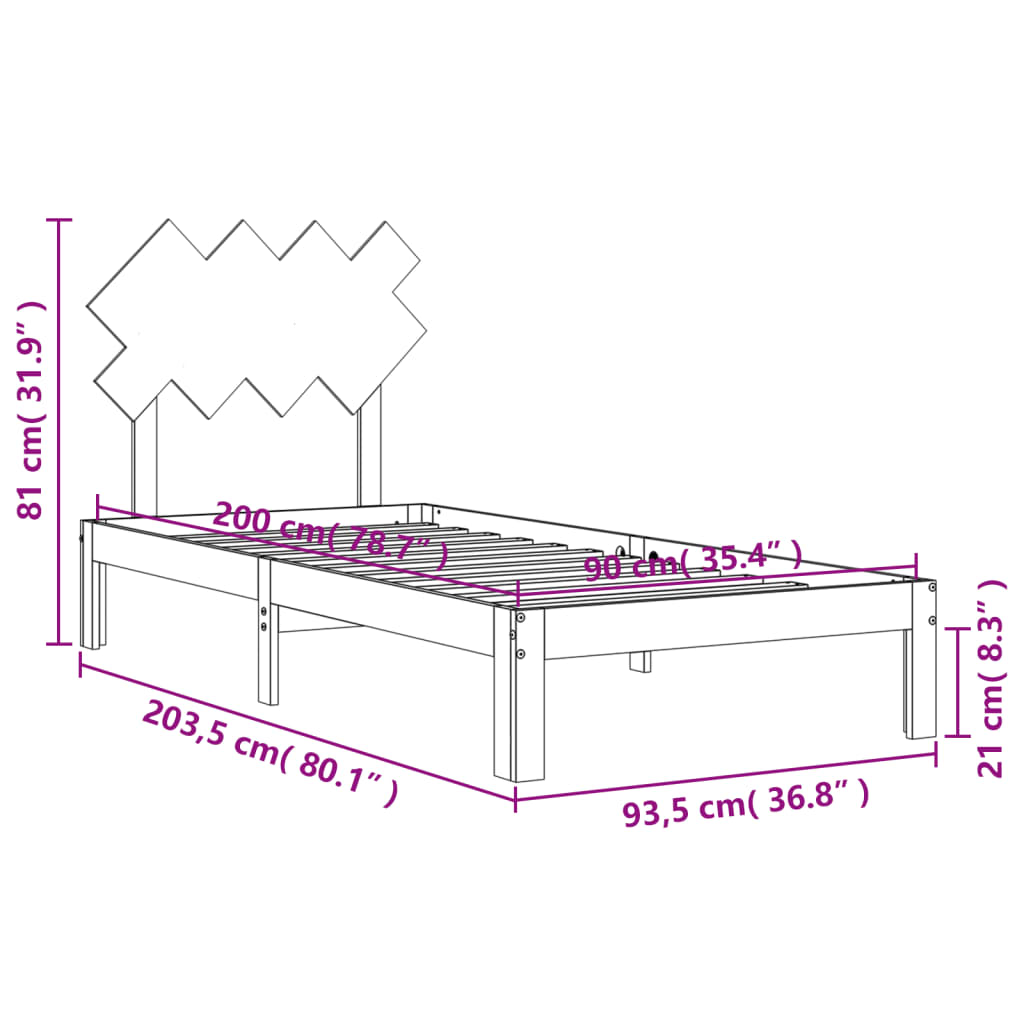 vidaXL Cadru de pat fără saltea, alb, 90x200 cm, lemn masiv pin