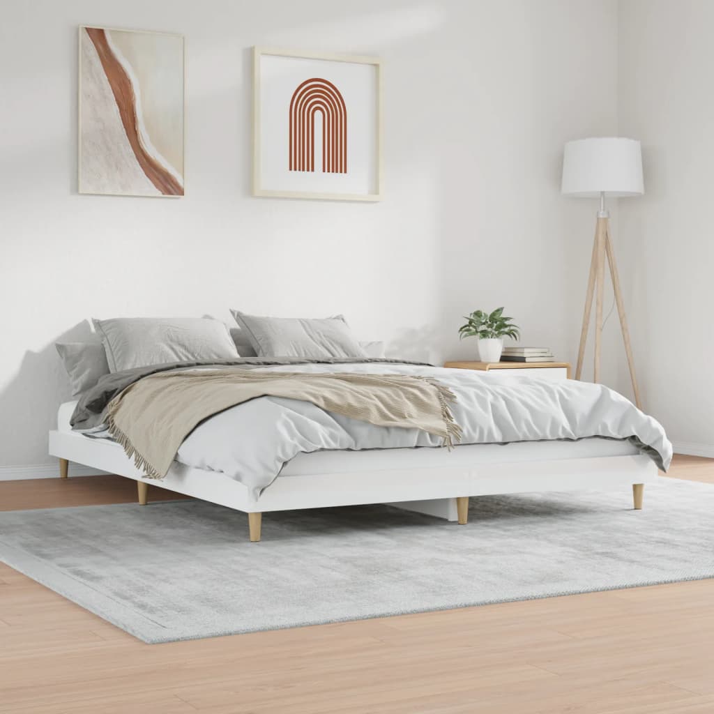 vidaXL Cadru de pat, alb extralucios, 120x200 cm, lemn prelucrat