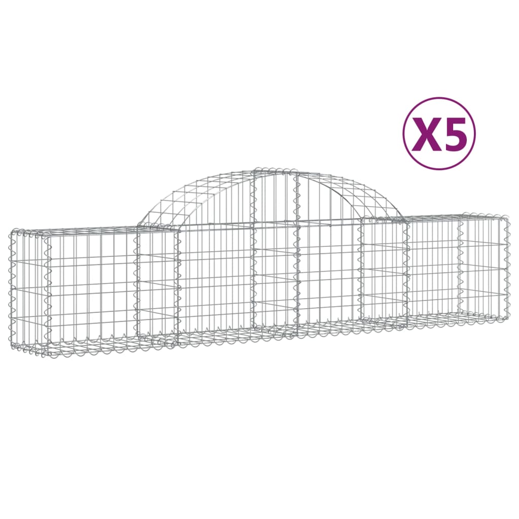 vidaXL Coșuri gabion arcuite 5 buc, 200x30x40/60 cm, fier galvanizat