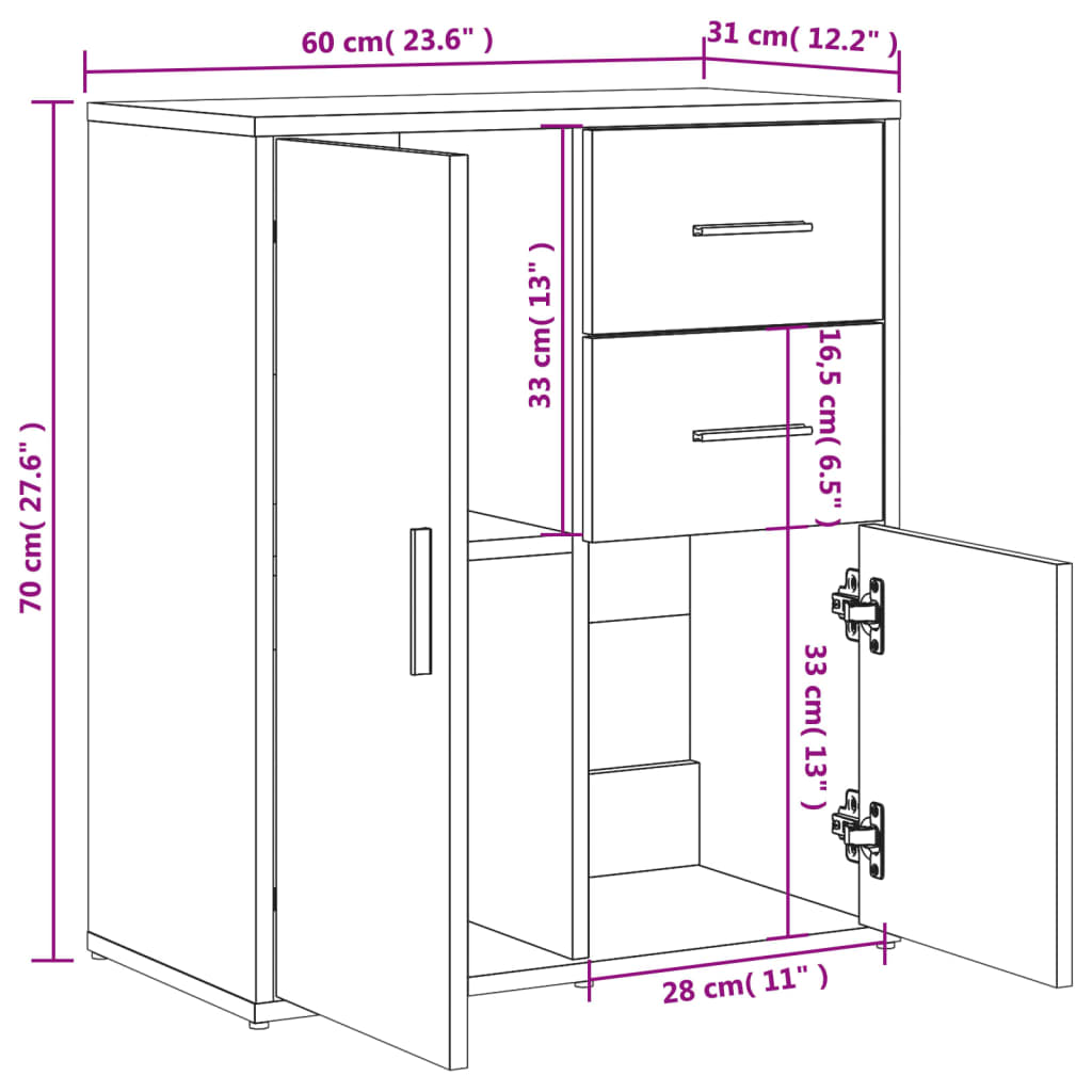 vidaXL Dulap, gri sonoma, 60x31x70 cm, lemn prelucrat