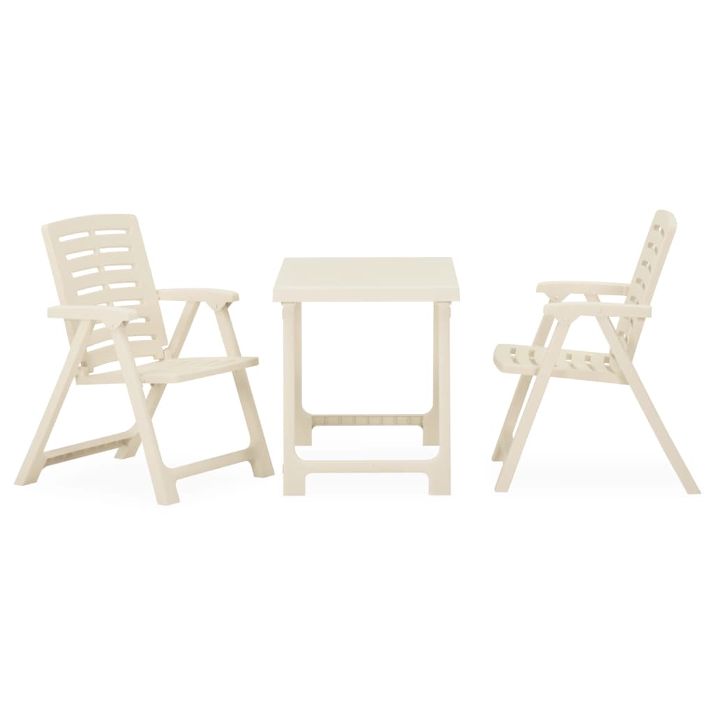 vidaXL Set mobilier de bistro pliabil, 3 piese, alb, plastic