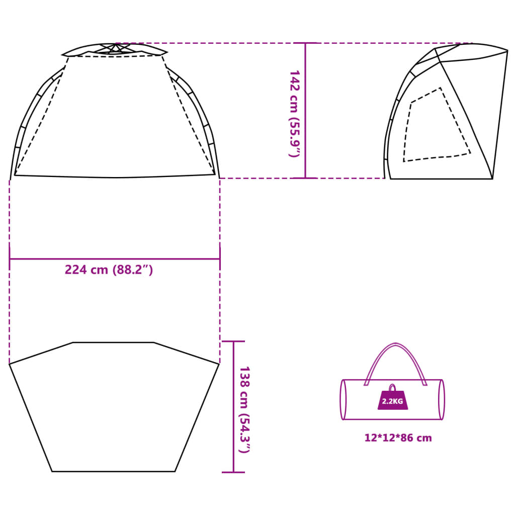 vidaXL Cort camping 2 persoane gri impermeabil setare rapidă