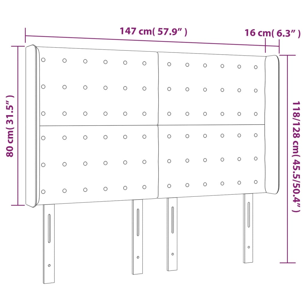 vidaXL Tăblie de pat cu LED, negru, 147x16x118/128 cm, catifea