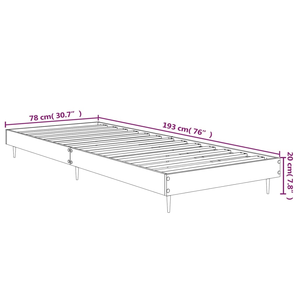 vidaXL Cadru de pat, gri sonoma, 75x190 cm, lemn prelucrat