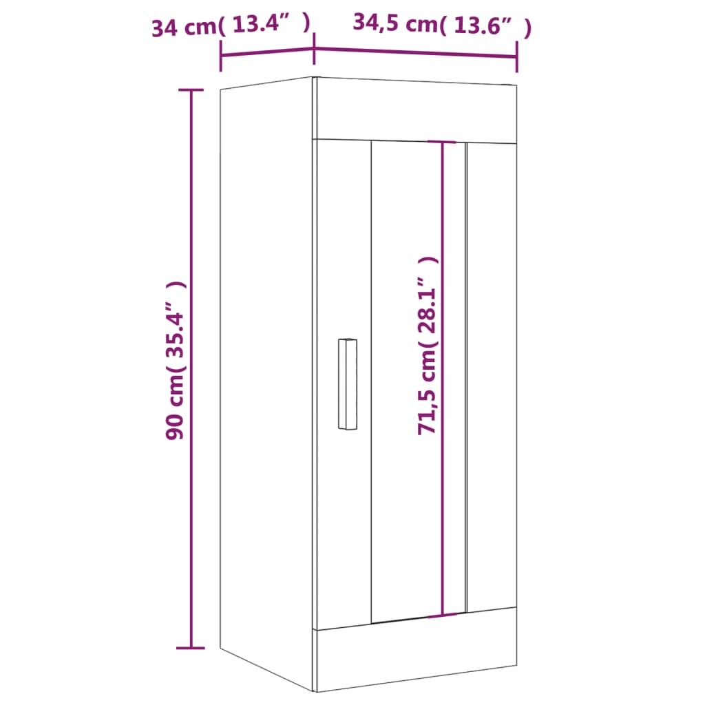 vidaXL Dulap de perete suspendat, negru, 34,5x34x90 cm