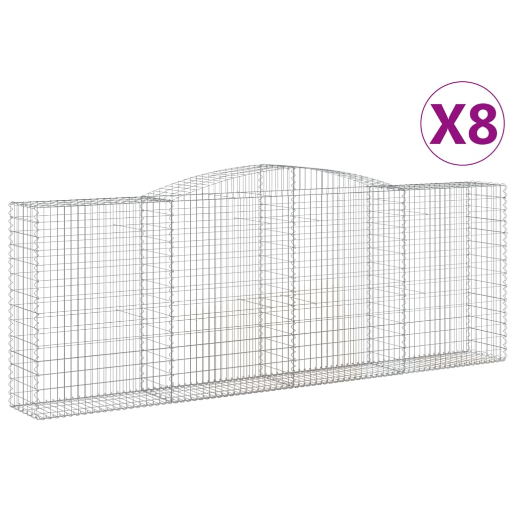 vidaXL Coșuri gabion arcuite 8 buc, 400x50x140/160 cm, fier galvanizat