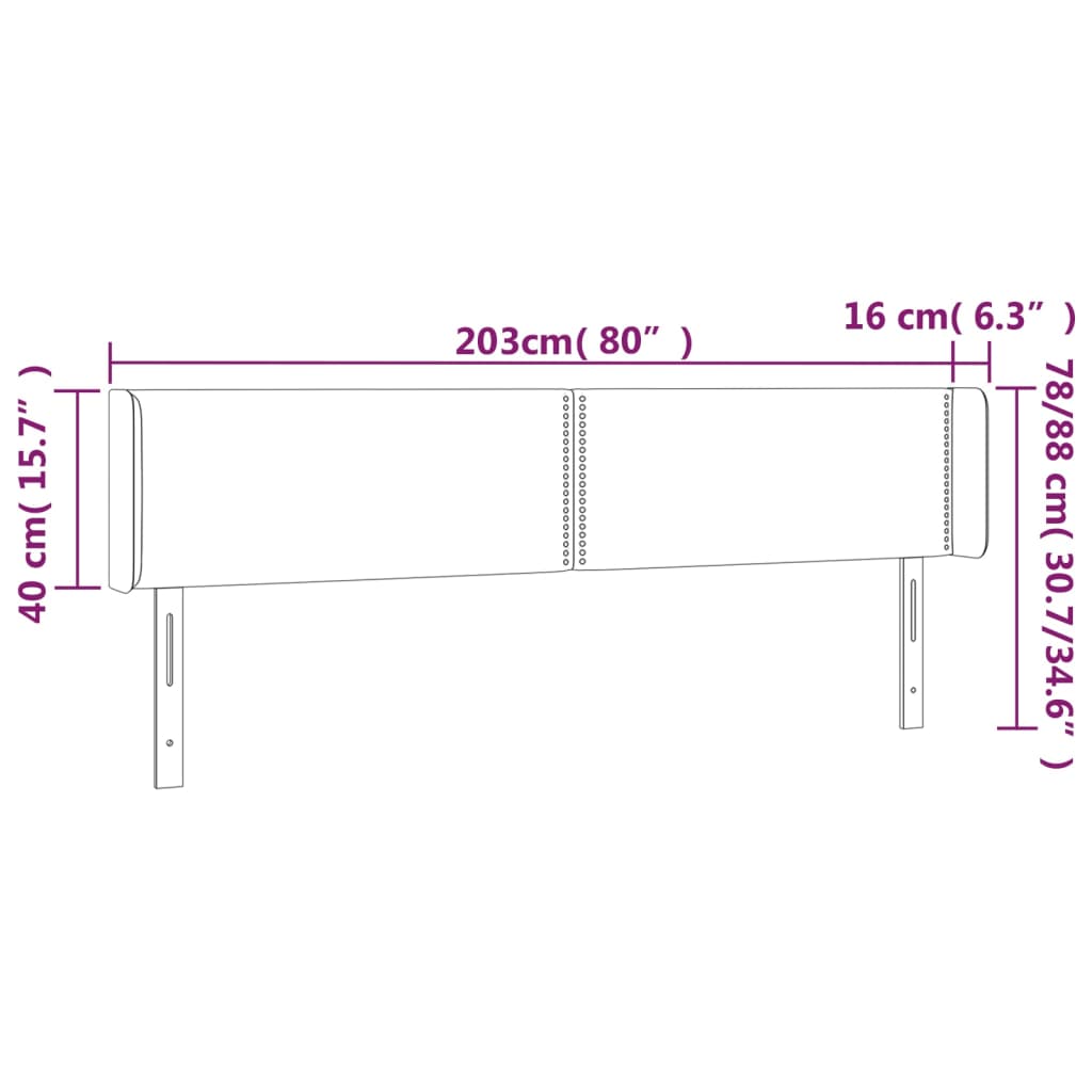 vidaXL Tăblie de pat cu LED, roz, 203x16x78/88 cm, catifea