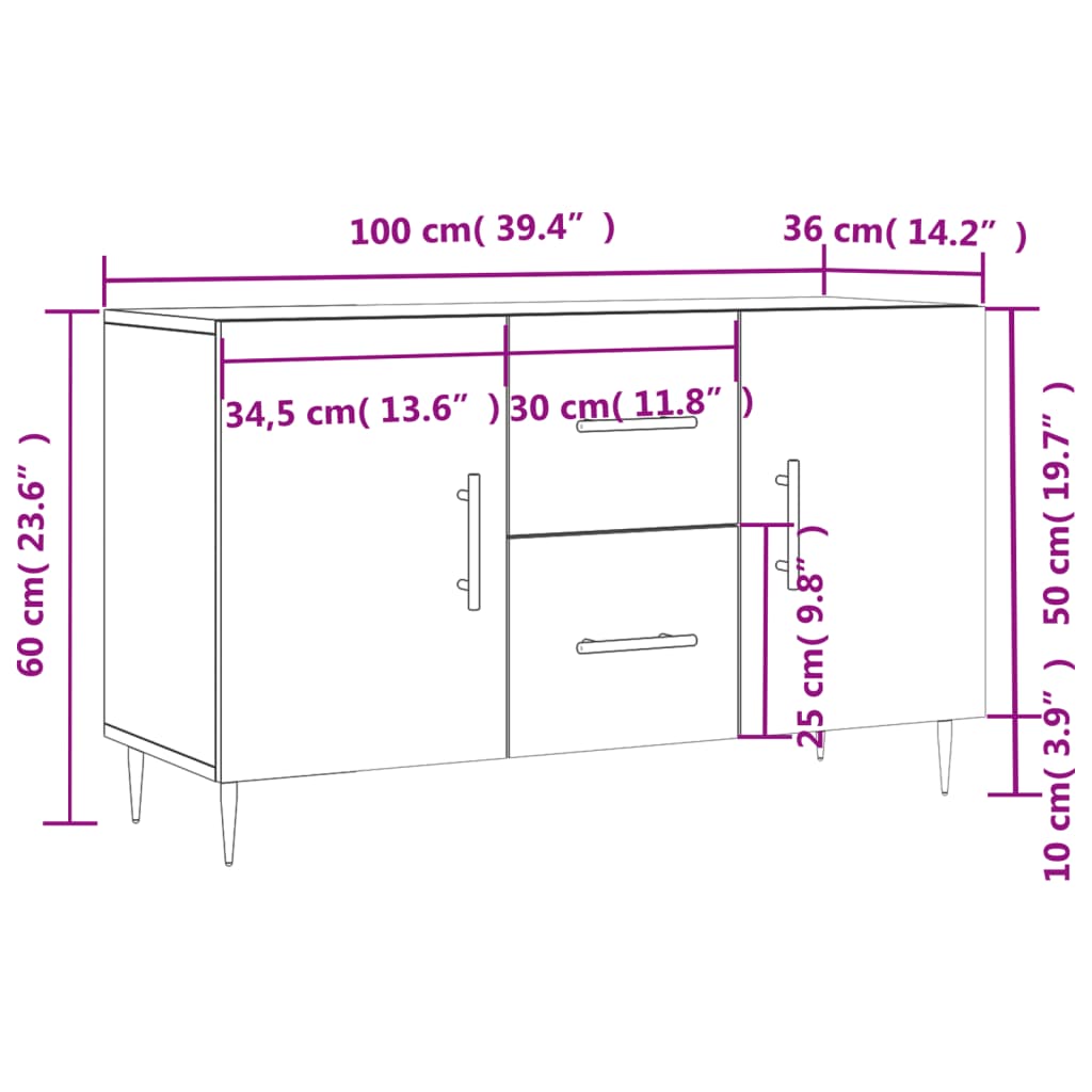 vidaXL Dulap, alb extralucios, 100x36x60 cm, lemn compozit