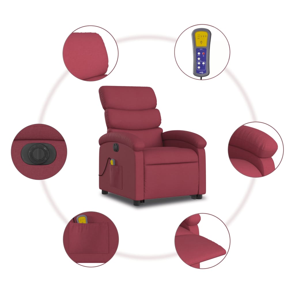 vidaXL Fotoliu de masaj electric rabatabil cu ridicare roșu vin textil