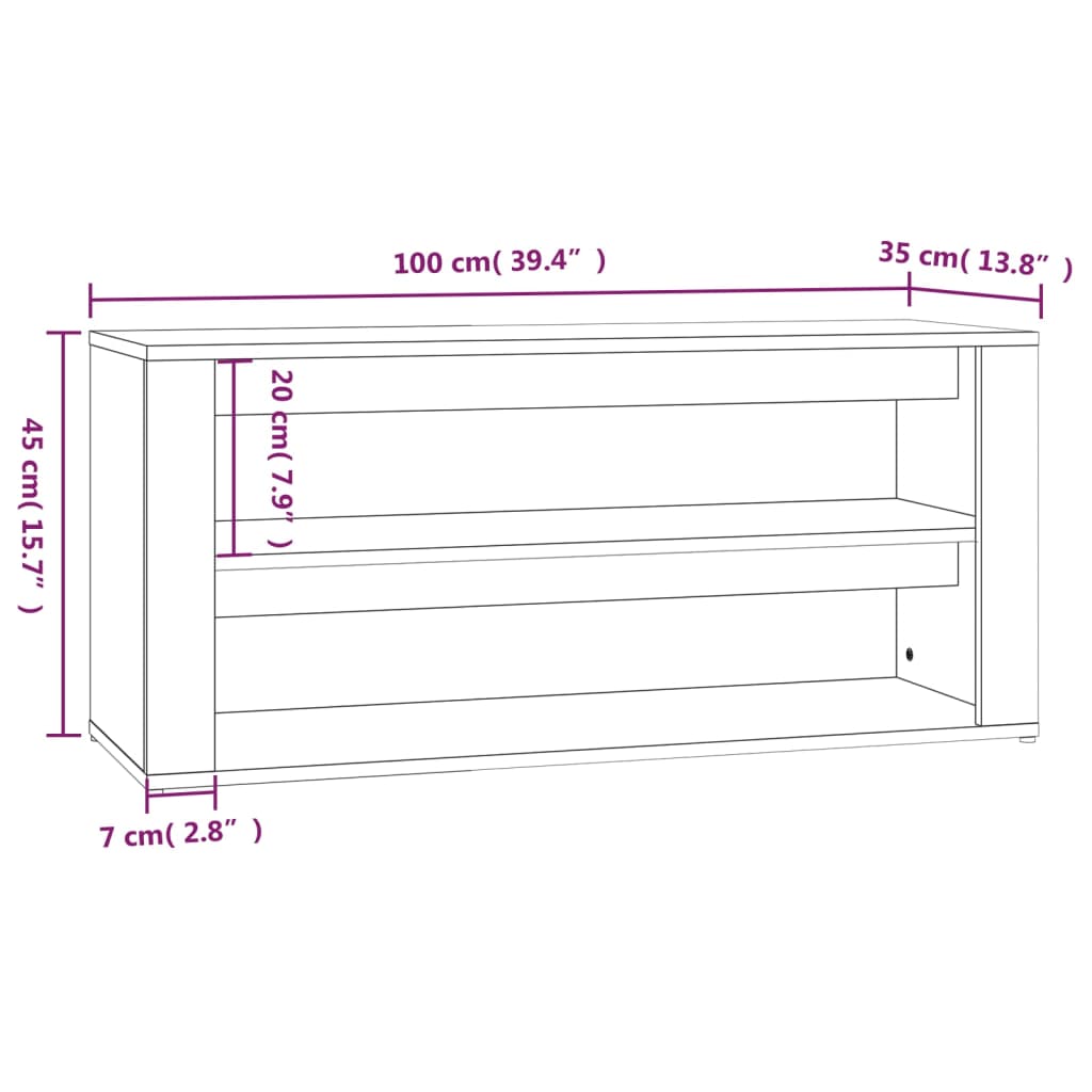 vidaXL Suport pantofi, alb, 100x35x45 cm, lemn prelucrat