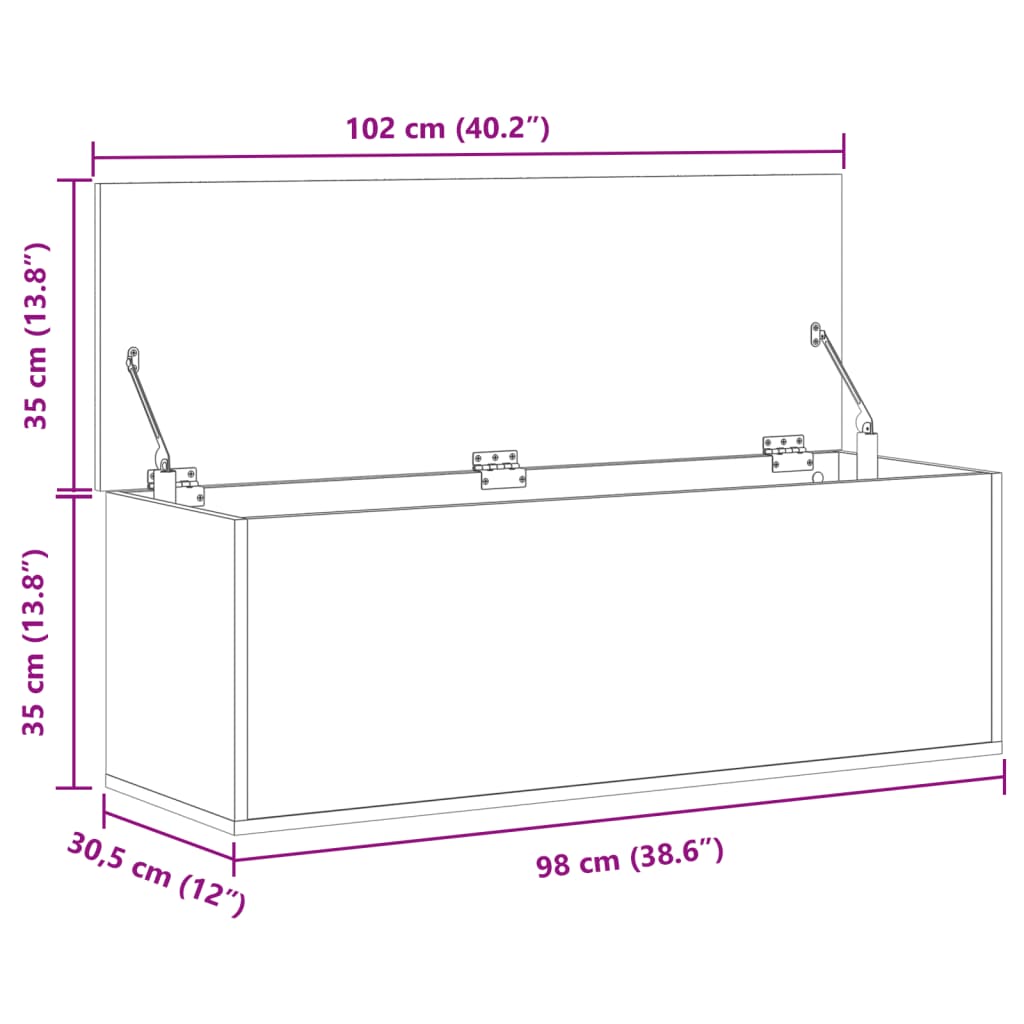 vidaXL Cutie de depozitare, gri sonoma, 102x35x35 cm, lemn prelucrat