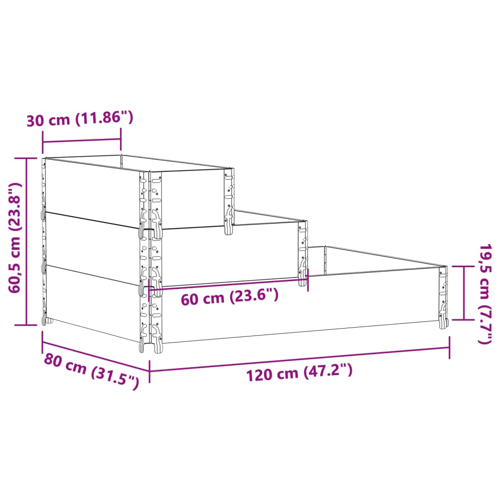 vidaXL Strat înălțat cu 3 niveluri, 120x80 cm, lemn masiv de pin