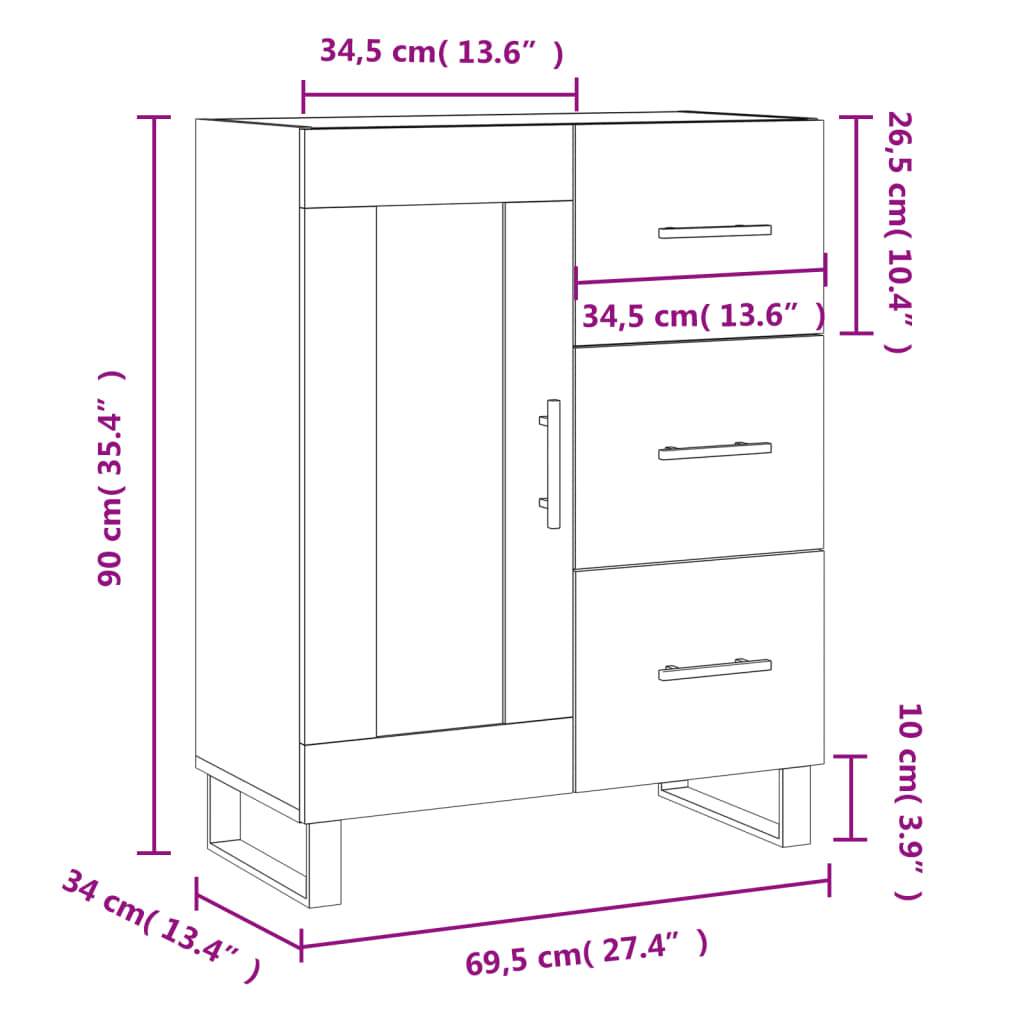 vidaXL Servantă, gri sonoma, 69,5x34x90 cm, lemn compozit