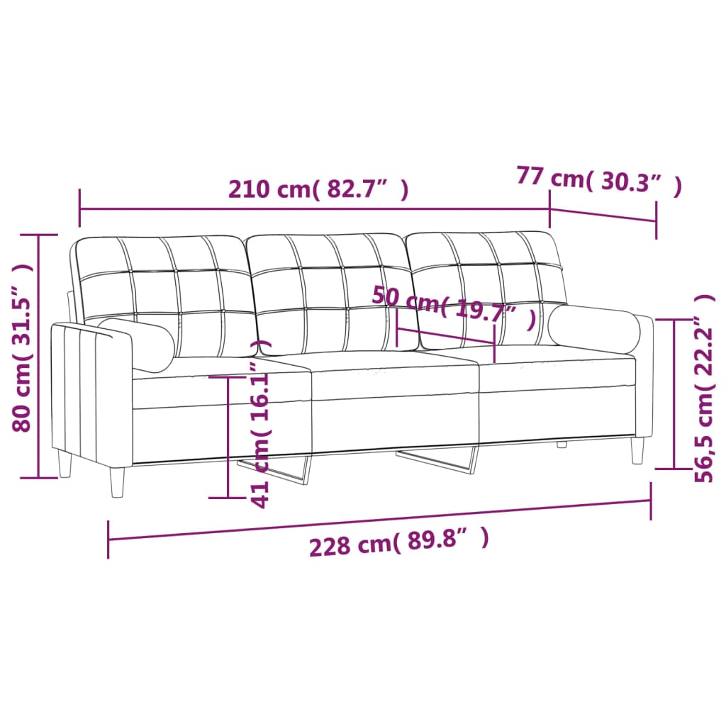 vidaXL Canapea cu 3 locuri cu perne&pernuțe gri închis 210 cm textil