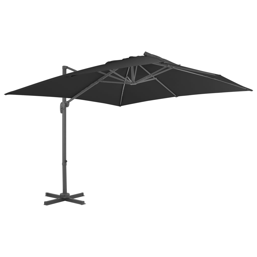 vidaXL Umbrelă suspendată cu stâlp din aluminiu, negru, 3 x 3 m