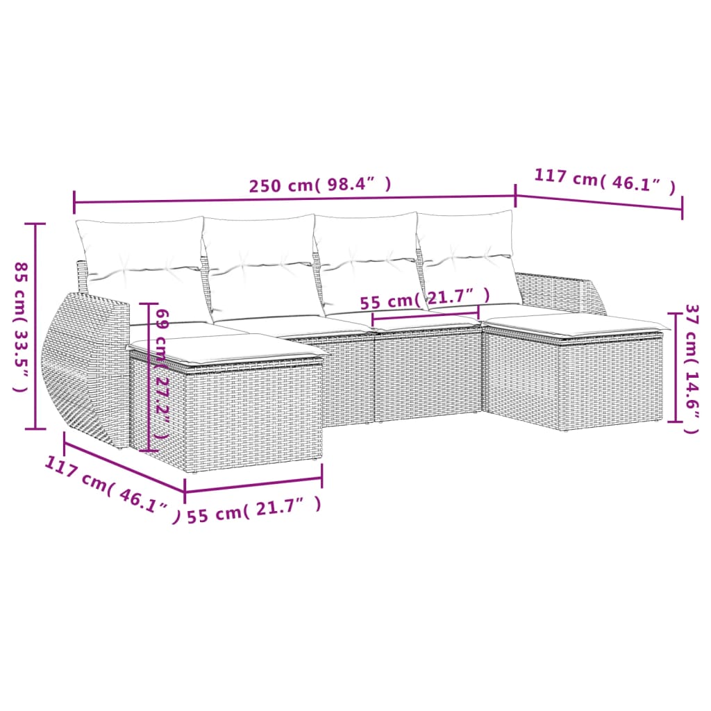 vidaXL Set canapele de grădină cu perne, 6 piese gri deschis poliratan