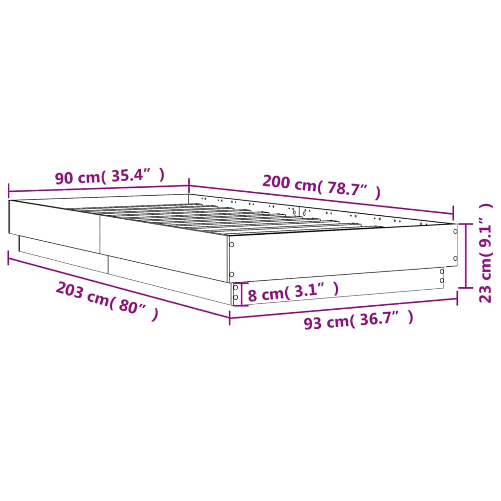 vidaXL Cadru de pat cu lumini LED, alb, 90x200 cm