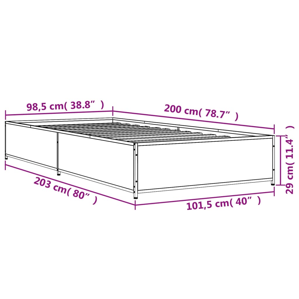 vidaXL Cadru de pat, stejar fumuriu 100x200 cm lemn prelucrat și metal