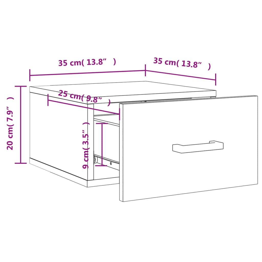 vidaXL Noptiere de perete, 2 buc., alb, 35x35x20 cm