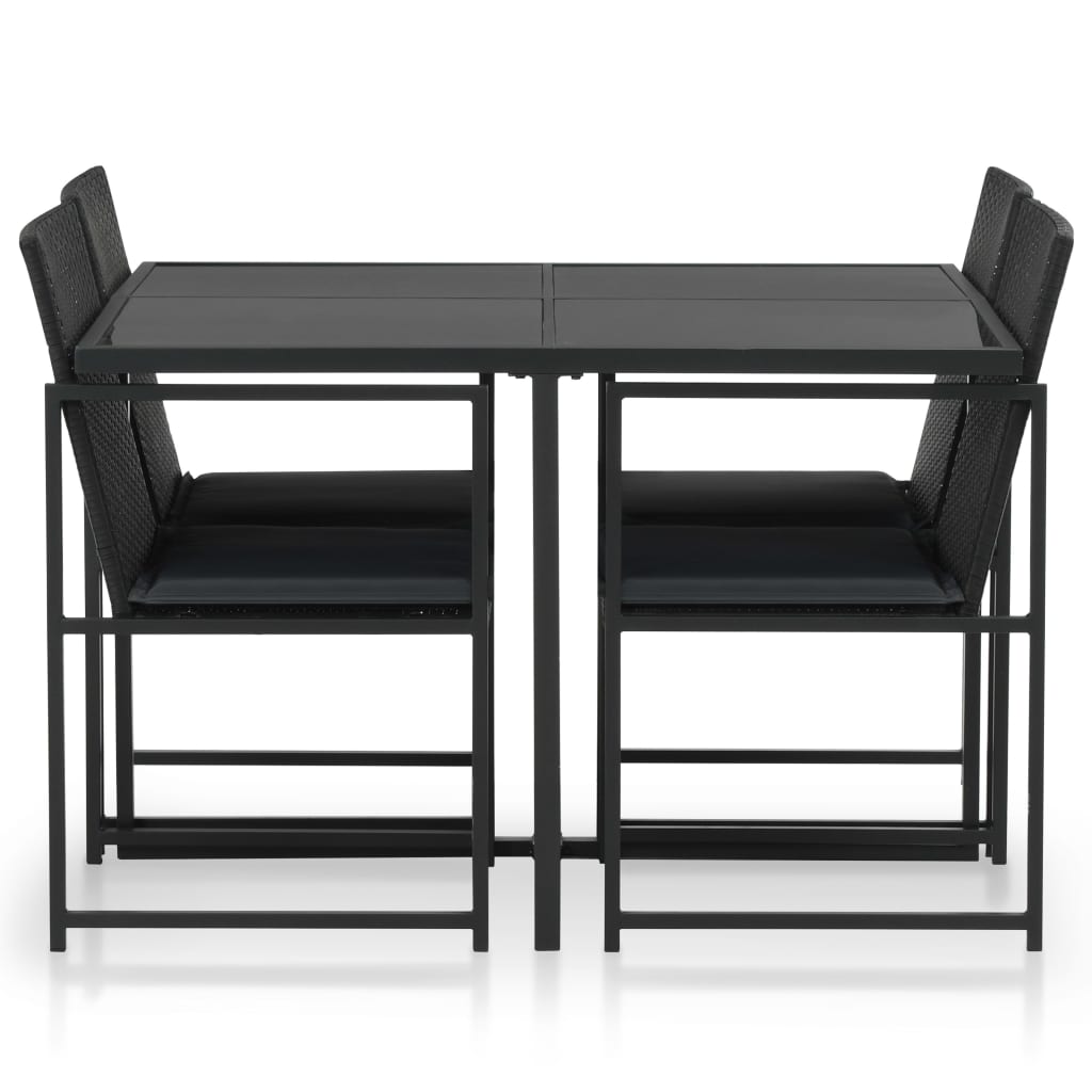 vidaXL Set mobilier de exterior cu perne, 5 piese, negru, poliratan