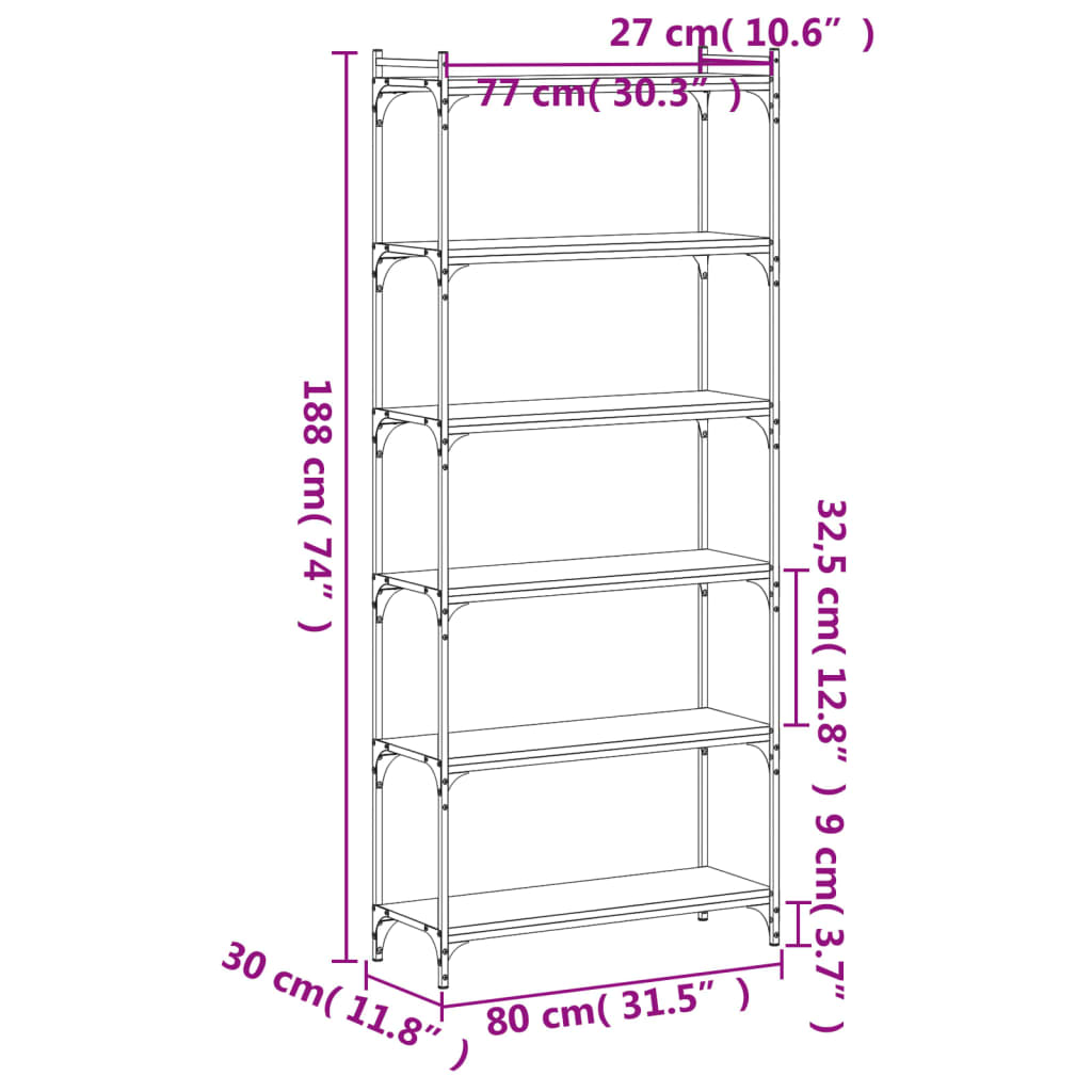 vidaXL Bibliotecă 6 niveluri, stejar maro 80x30x188 cm, lemn prelucrat