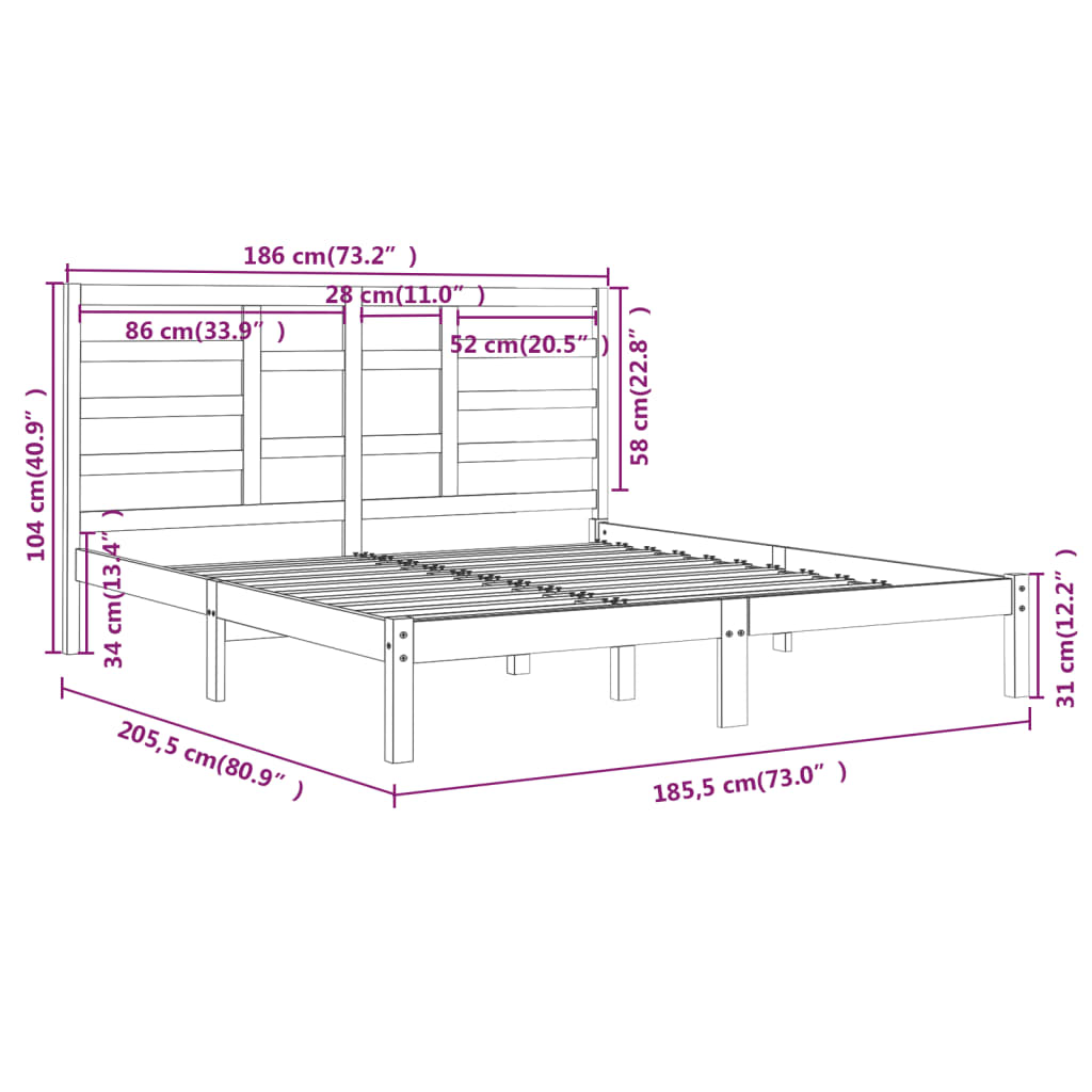 vidaXL Cadru de pat Super King, alb, 180x200 cm, lemn masiv