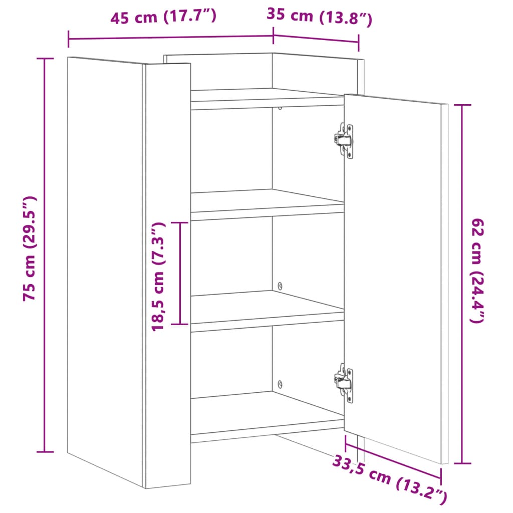 vidaXL Dulap, sonoma gri, 45x35x75 cm, lemn prelucrat